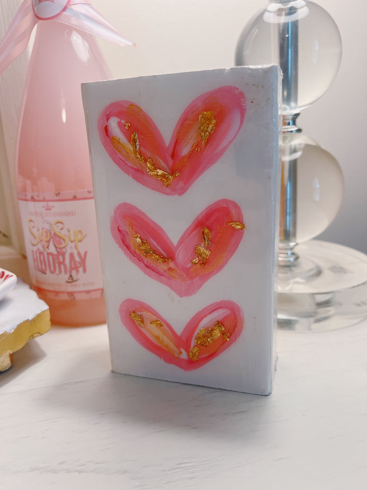 Pink Hearts Wooden Painting