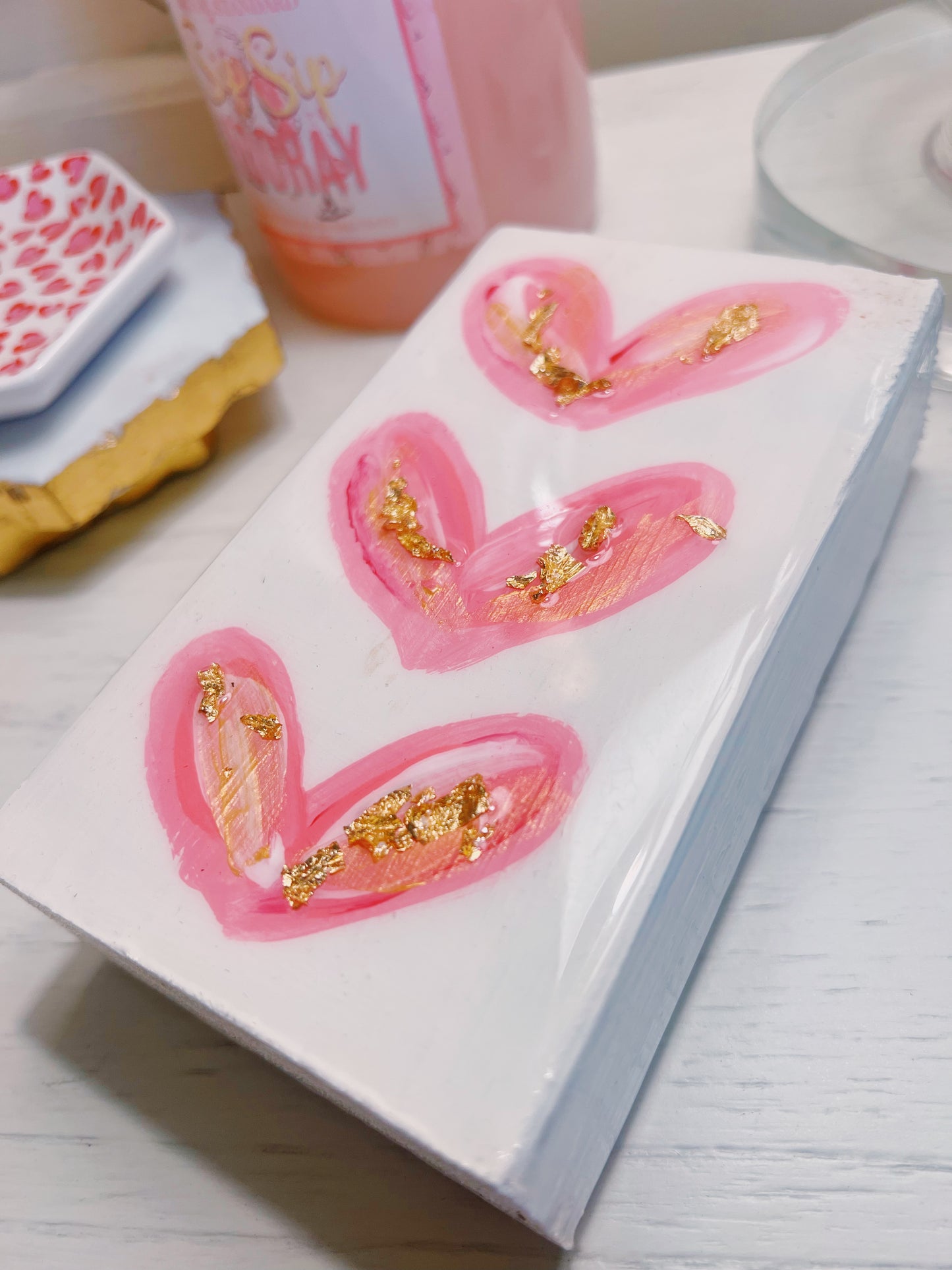 Pink Hearts Wooden Painting