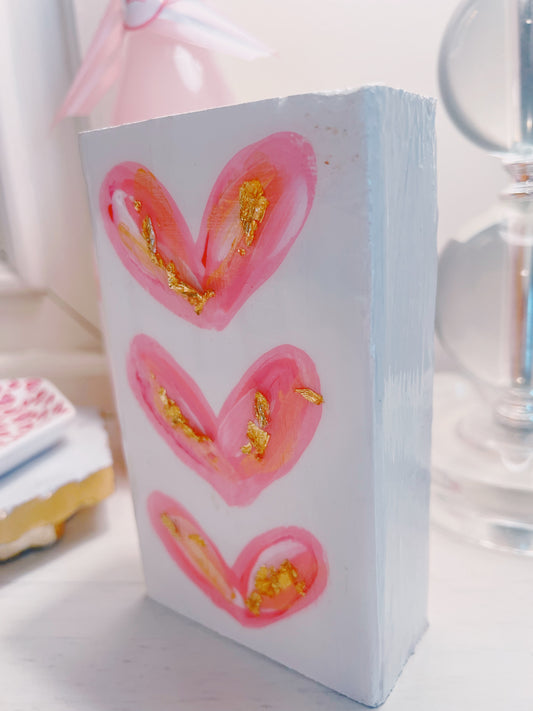 Pink Hearts Wooden Painting