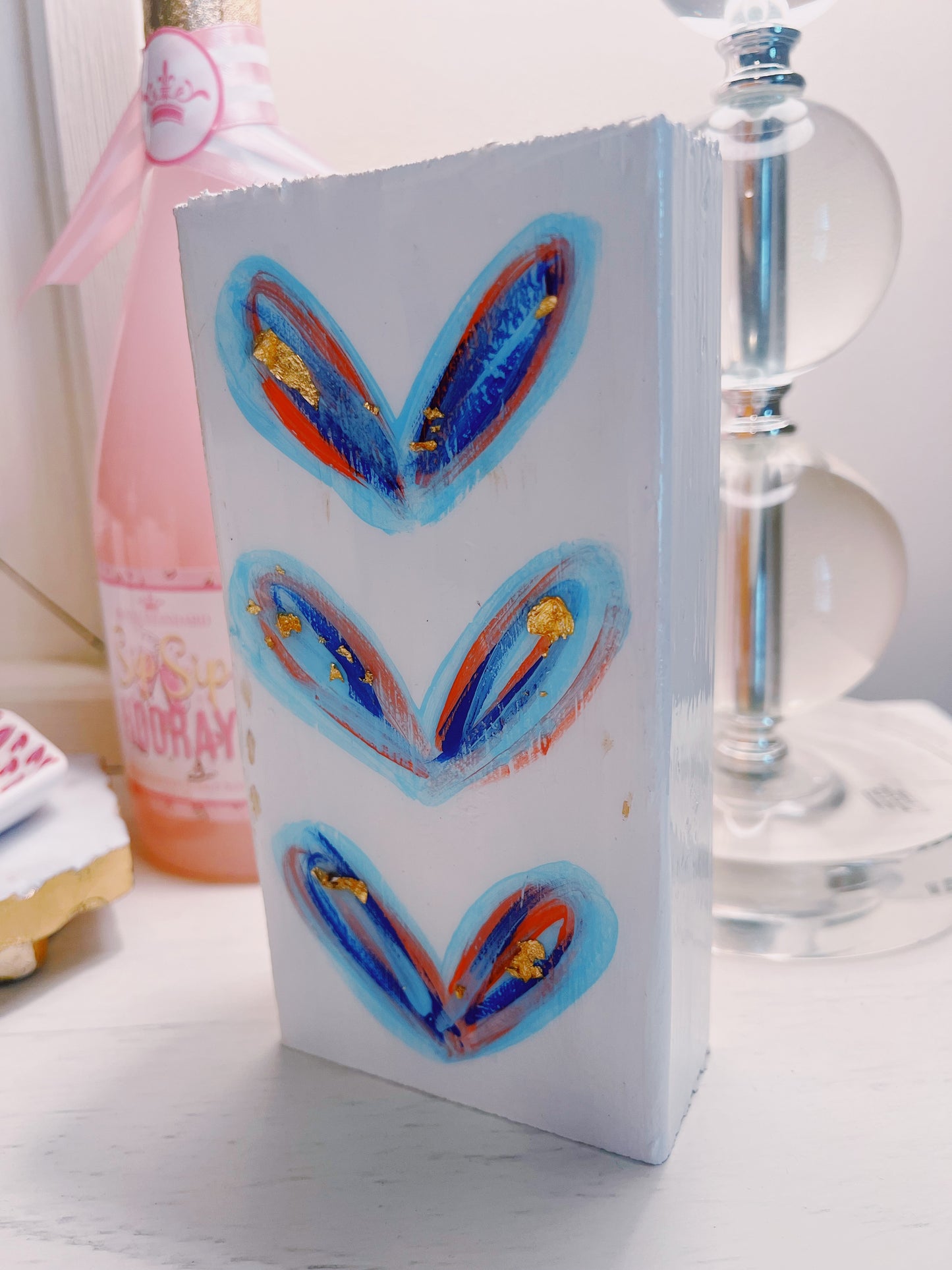 Red and Blue Wooden Hearts Painting