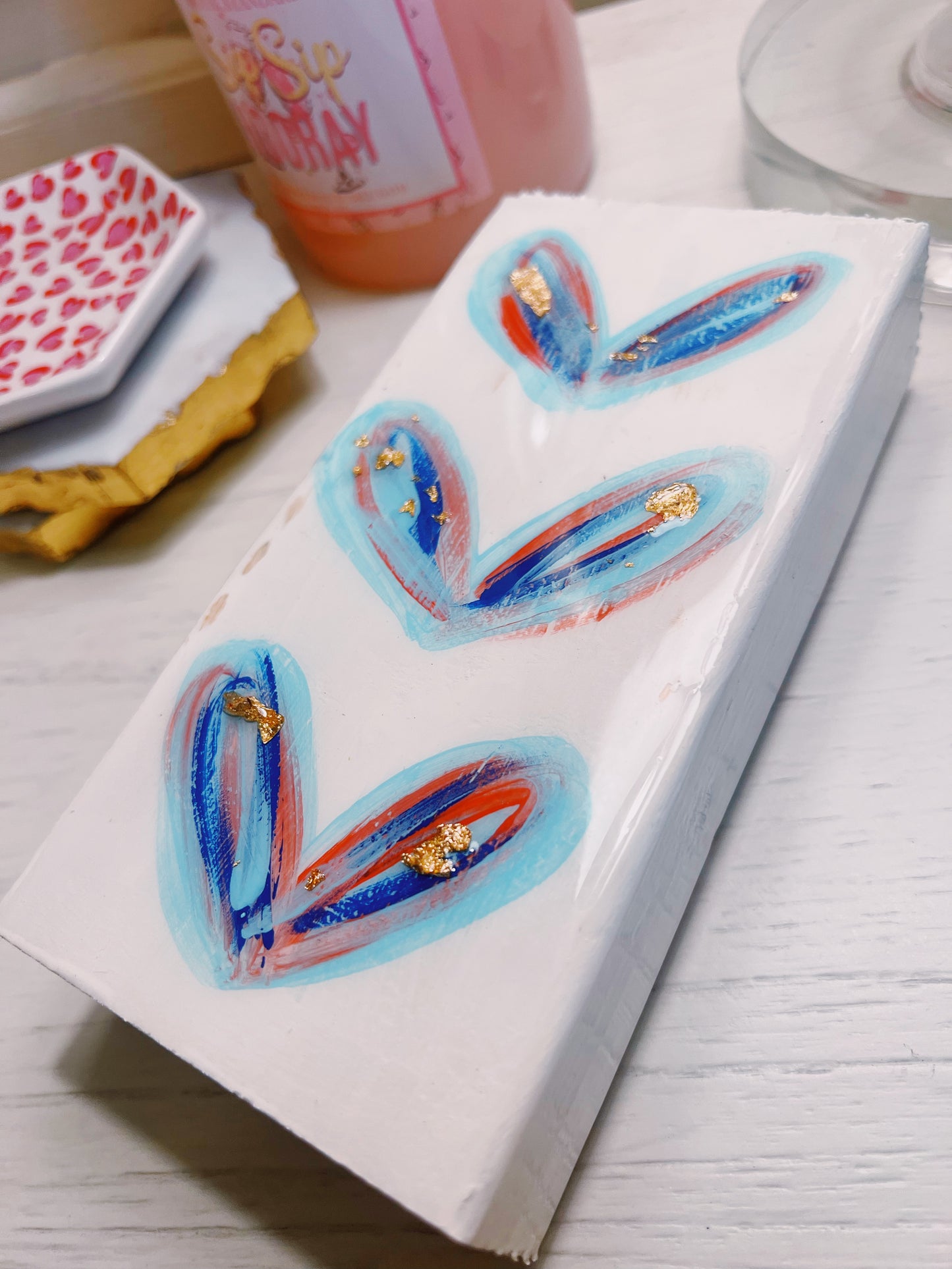 Red and Blue Wooden Hearts Painting