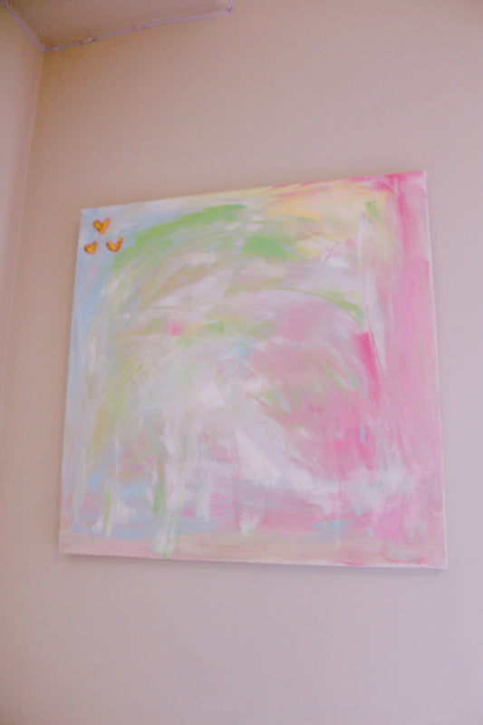 30x30 Three Heart Pastel Abstract Painting