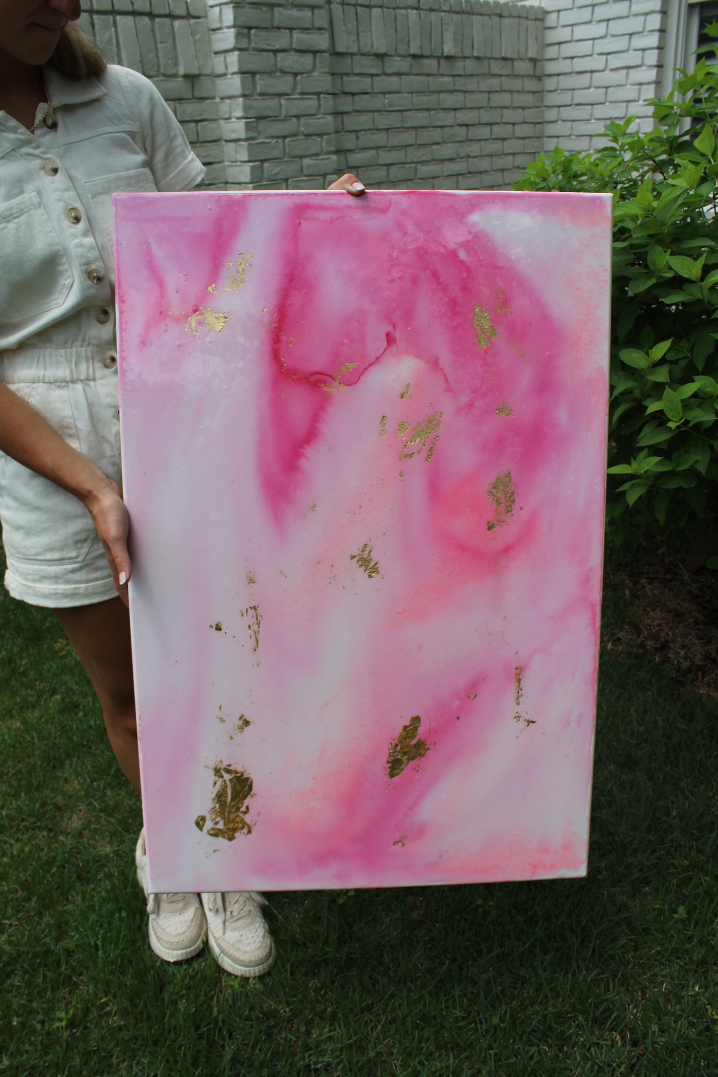 24x36 Pink and Gold Abstract Painting