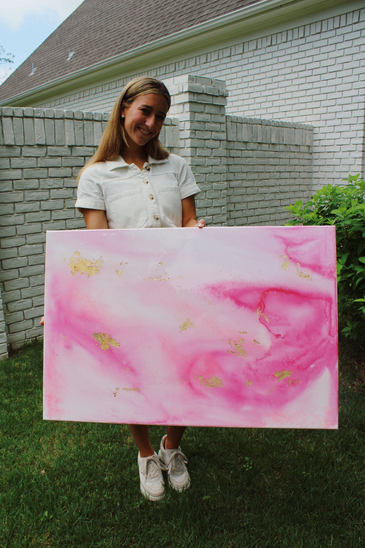 24x36 Pink and Gold Abstract Painting